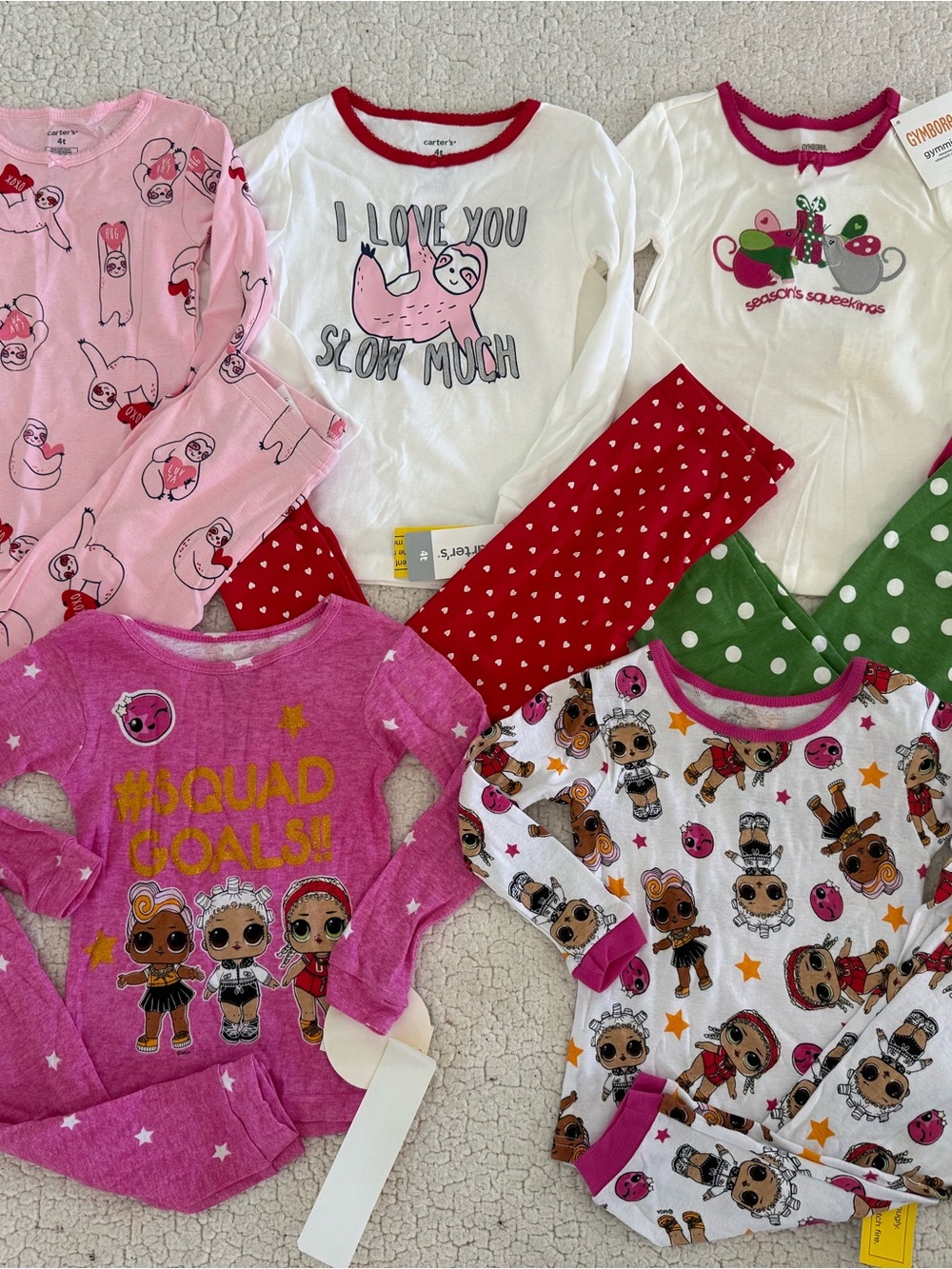New girls Carter’s Gymboree L.O.L. Sz 4 Pink, White & Red Kids Pajama Set Bundle